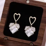 *Princess Cut Moissanite Drop Earrings Elegant Geometric Dangle Style - Image 3