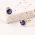 *Gorgeous Yellow Gold Round Cut Blue Lab Gemstone Stud Earrings - Image 3