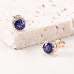 Gorgeous Yellow Gold Round Cut Blue Lab Gemstone Stud Earrings