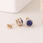 *Gorgeous Yellow Gold Round Cut Blue Lab Gemstone Stud Earrings - Image 4