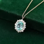 *4ct Oval Cut Aquamarine Pendant with moissanite halo Necklace - Image 3