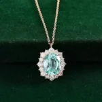*4ct Oval Cut Aquamarine Pendant with moissanite halo Necklace - Image 4