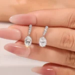 Oval Cascade Drop Earrings | Oval-Cut Lab Diamond in 18K White Gold with Diamond Arc Accents(Earring backs not included) - Image 2