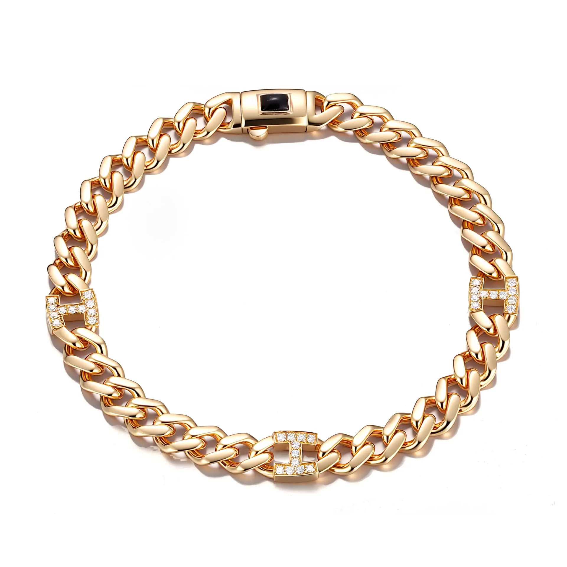 IMG_8452-scaled-1 Monaco Diamond Link H-Bracelet | 18K Yellow Gold Diamond Chain with Pave Links - Image 1