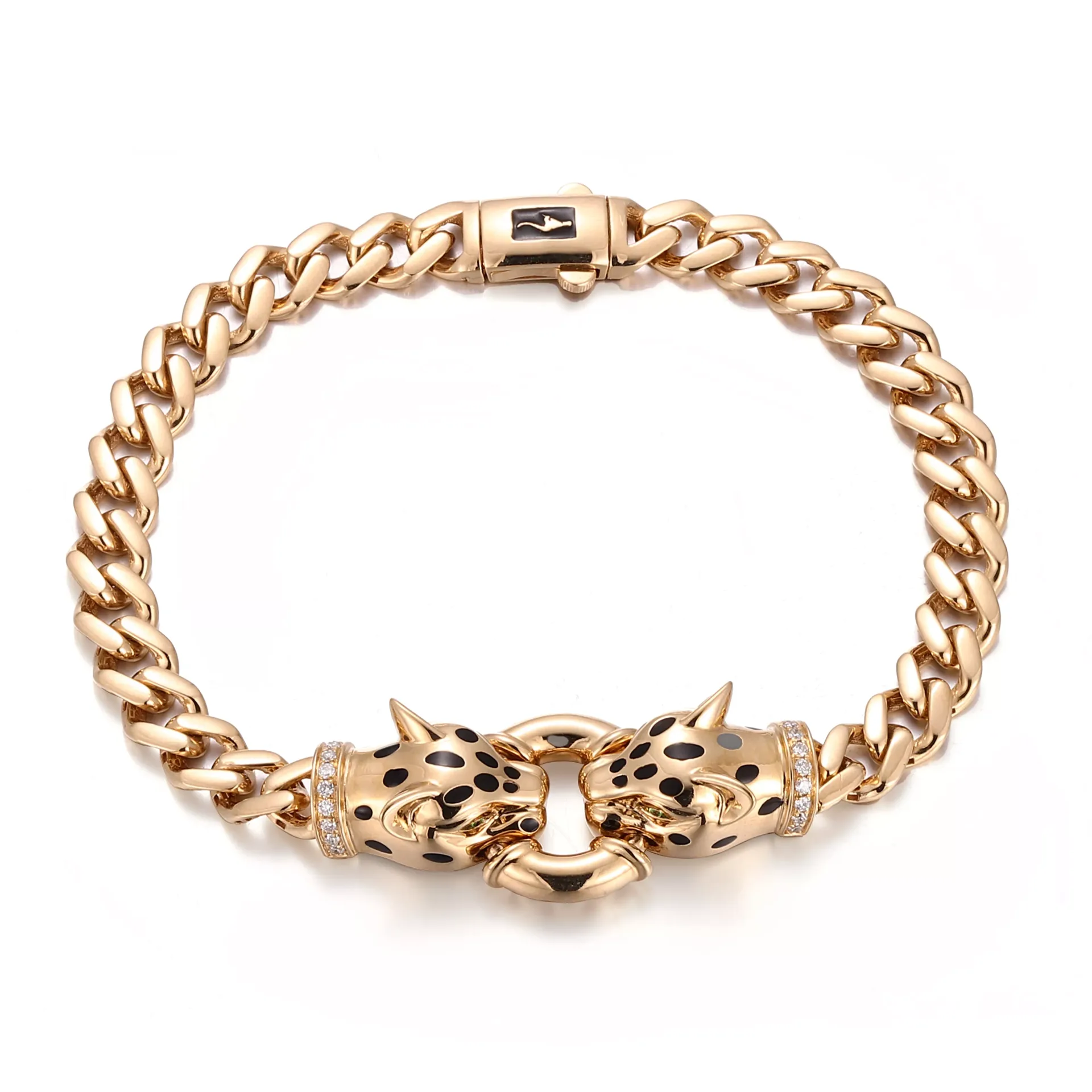 IMG_8482-scaled-1 Double Leopard Head Bracelet | 18K Yellow Gold Pair with Diamond - Image 1