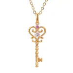 Round Cut Diamond Pendant Necklace Key Charm Colored Gemstone Accent(pendant only)