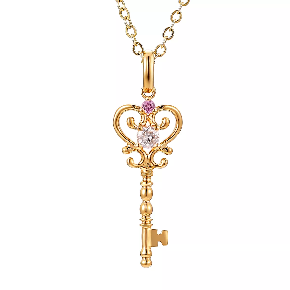 IMG_8509 Round Cut Diamond Pendant Necklace Key Charm Colored Gemstone Accent(pendant only) - Image 1