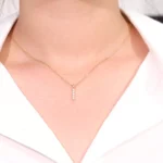 Round Cut Diamond Pendant Necklace Vertical Bar Charm Style(Pendant Only) - Image 4