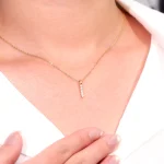 Round Cut Diamond Pendant Necklace Vertical Bar Charm Style