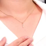 Round Cut Diamond Pendant Necklace Vertical Bar Charm Style(Pendant Only) - Image 5