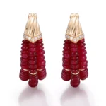Ruby Cascade ​​Hoop earrings | 18K Yellow Gold Diamond Clasp & Ruby Beaded Strands​ - Image 3
