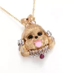 18K Yellow Gold Ruby Dog Pendant | Bow-Crowned Dog-shaped Charm (Pendant Only)​ - Image 3