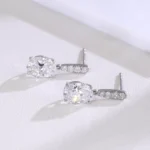 Oval Cascade Drop Earrings | Oval-Cut Lab Diamond in 18K White Gold with Diamond Arc Accents(Earring backs not included) - Image 5