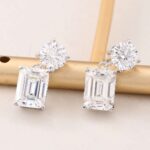 *Captivating VVS Moissanite Emerald and Round Cut Drop Earrings - Image 3