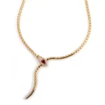 Serpent Lariat Necklace | 18K Gold Adjustable Ruby and Snake - Image 2