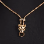 18K Yellow Gold Leopard Majesty Necklace | Diamond-Accented Feline Head on Chain​ - Image 2