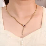Serpent Lariat Necklace | 18K Gold Adjustable Ruby and Snake - Image 4