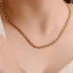 18K Yellow Gold Pig-Nose Chain ​| Interlocked Hoop Gemstone Necklace - Image 7