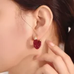 Ruby Cascade ​​Hoop earrings | 18K Yellow Gold Diamond Clasp & Ruby Beaded Strands​ - Image 4