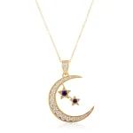 Round Cut Lab Sapphire Pendant Necklace with Moissanite(pendant only)
