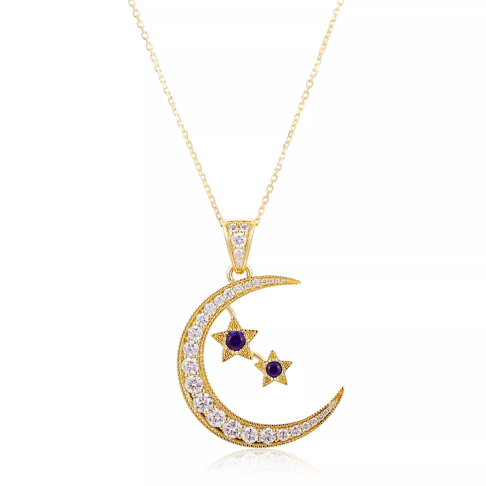 IMG_8985 Round Cut Lab Sapphire Pendant Necklace with Moissanite (pendant only) - Image 1