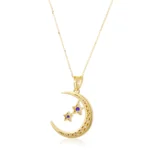 Round Cut Lab Sapphire Pendant Necklace with Moissanite (pendant only) - Image 2