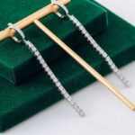 *Chic Linear Drop Earrings – 14K White Gold, Moissanite Cascade - Image 3