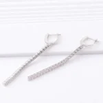 *Chic Linear Drop Earrings – 14K White Gold, Moissanite Cascade - Image 2
