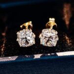 *Gorgeous eight prong setting Yellow Gold Stud Earrings - Image 4