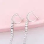 Chic Linear Drop Earrings - 14K White Gold, Moissanite Cascade