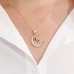 Round Cut Lab Sapphire Pendant Necklace with Moissanite(pendant only)