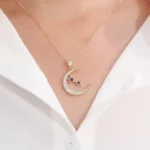 Round Cut Lab Sapphire Pendant Necklace with Moissanite (pendant only) - Image 3