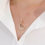 Round Cut Lab Sapphire Pendant Necklace with Moissanite (pendant only) - Image 4
