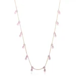 Pear and Round Cut Pink Lab Sapphire Necklace, Romantic Anniversary Statement Jewelry Gift