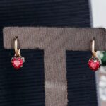 *Charming Yellow Gold Heart Cut Red Lab Gemstone Drop Earrings - Image 7