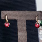 Charming Yellow Gold Heart Cut Red Lab Gemstone Drop Earrings