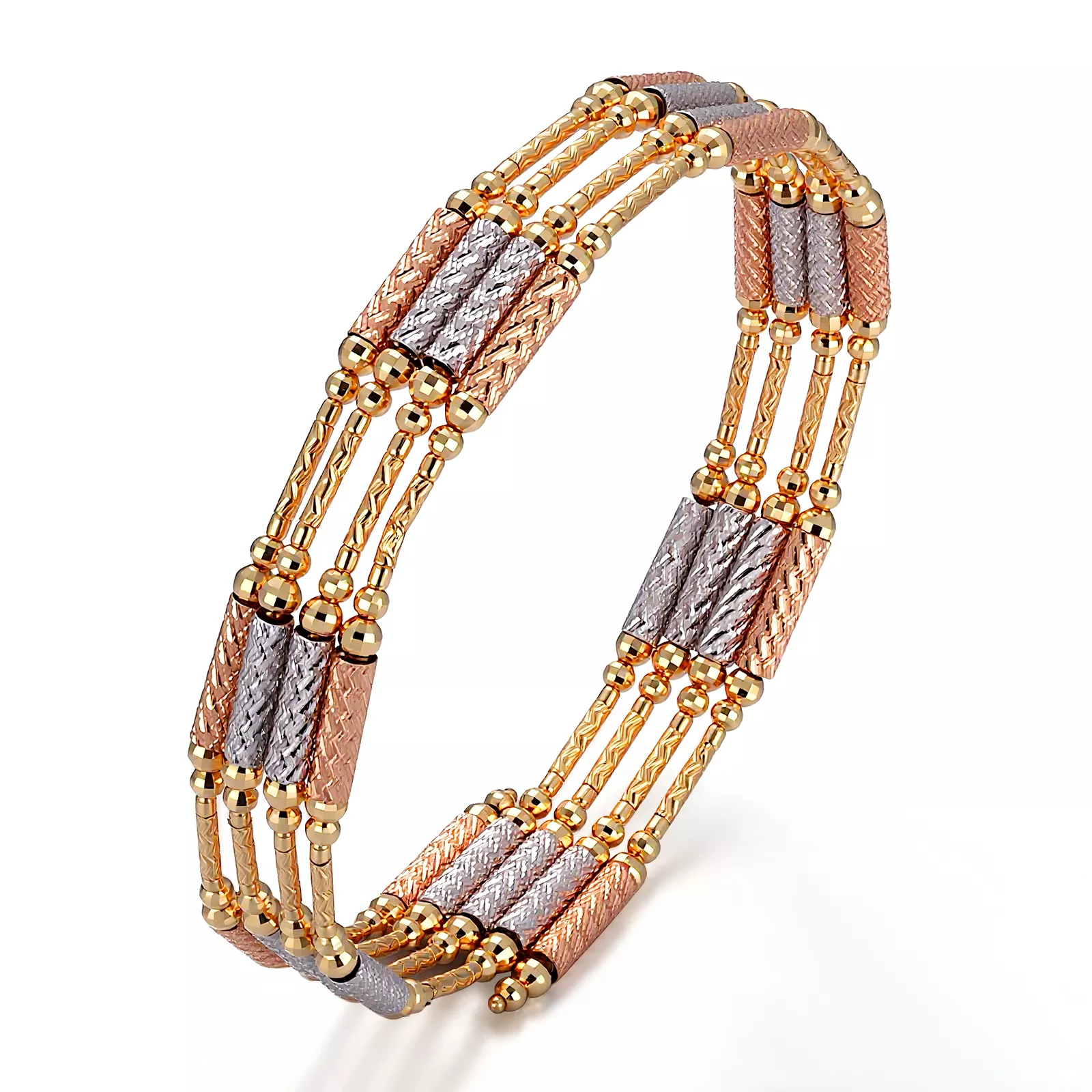 IMG_9416 18K Yellow Gold Magnetic Necklace | Magnetic Convertible Necklace-Bracelet with Layered Bead Sculpture - Image 1