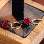 *Charming Yellow Gold Heart Cut Red Lab Gemstone Drop Earrings - Image 6