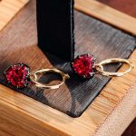 Charming Yellow Gold Heart Cut Red Lab Gemstone Drop Earrings