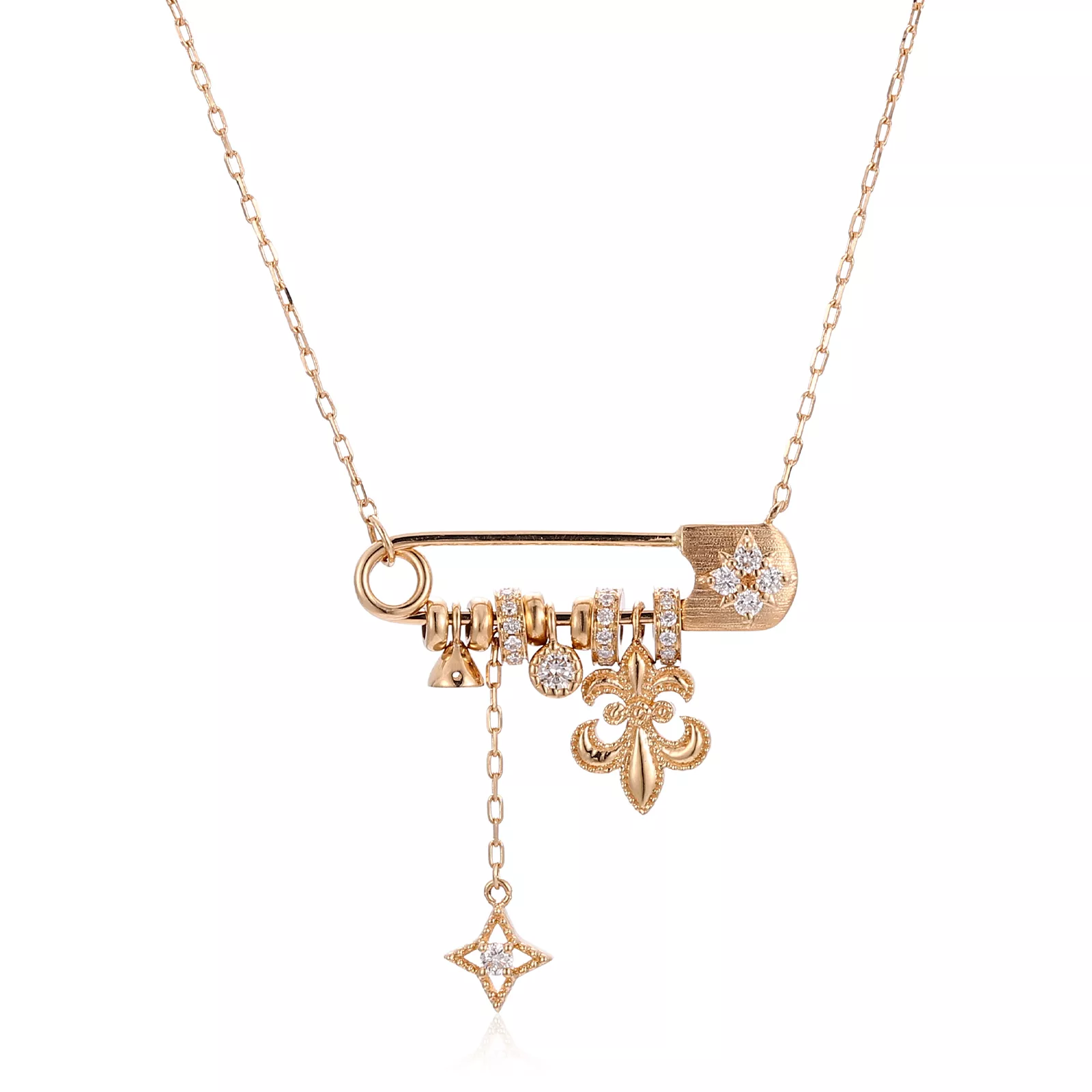 IMG_9524 Round Cut Diamond Pendant Necklace Safety Pin Multi-Charm Style - Image 1