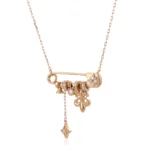 Round Cut Diamond Pendant Necklace Safety Pin Multi-Charm Style - Image 3