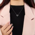 Open Heart Pavé Lab Diamond Pendant in 18k White Gold - Image 5