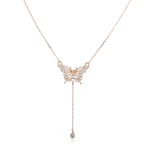 Round Cut Diamond Necklace Paved Butterfly Lariat Drop Style