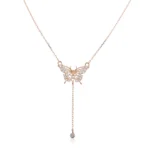 Round Cut Diamond Necklace Paved Butterfly Lariat Drop Style