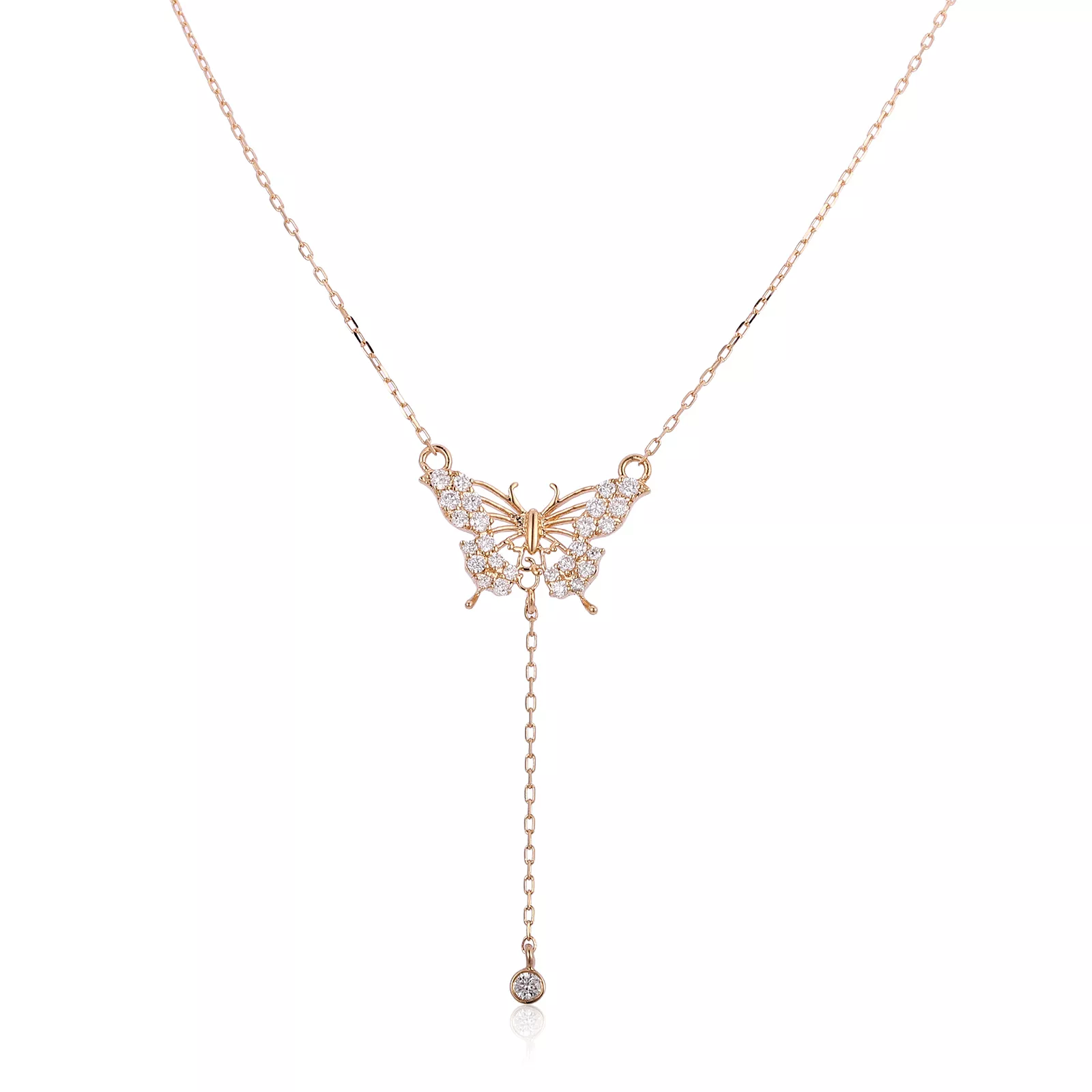 IMG_9573 Round Cut Diamond Necklace Paved Butterfly Lariat Drop Style - Image 1