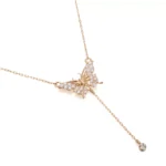 Round Cut Diamond Necklace Paved Butterfly Lariat Drop Style - Image 2