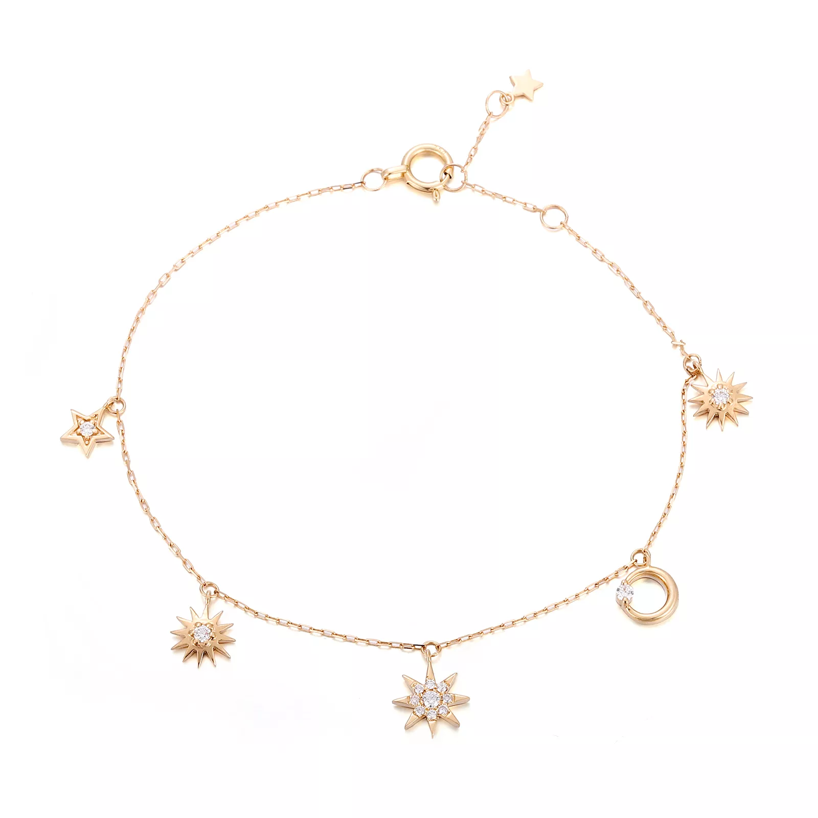 IMG_9579-1 Round Cut Diamond Bracelet Celestial Star Moon Charm Style - Image 1