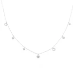 Round Cut Diamond Necklace Celestial Star Moon Station Style