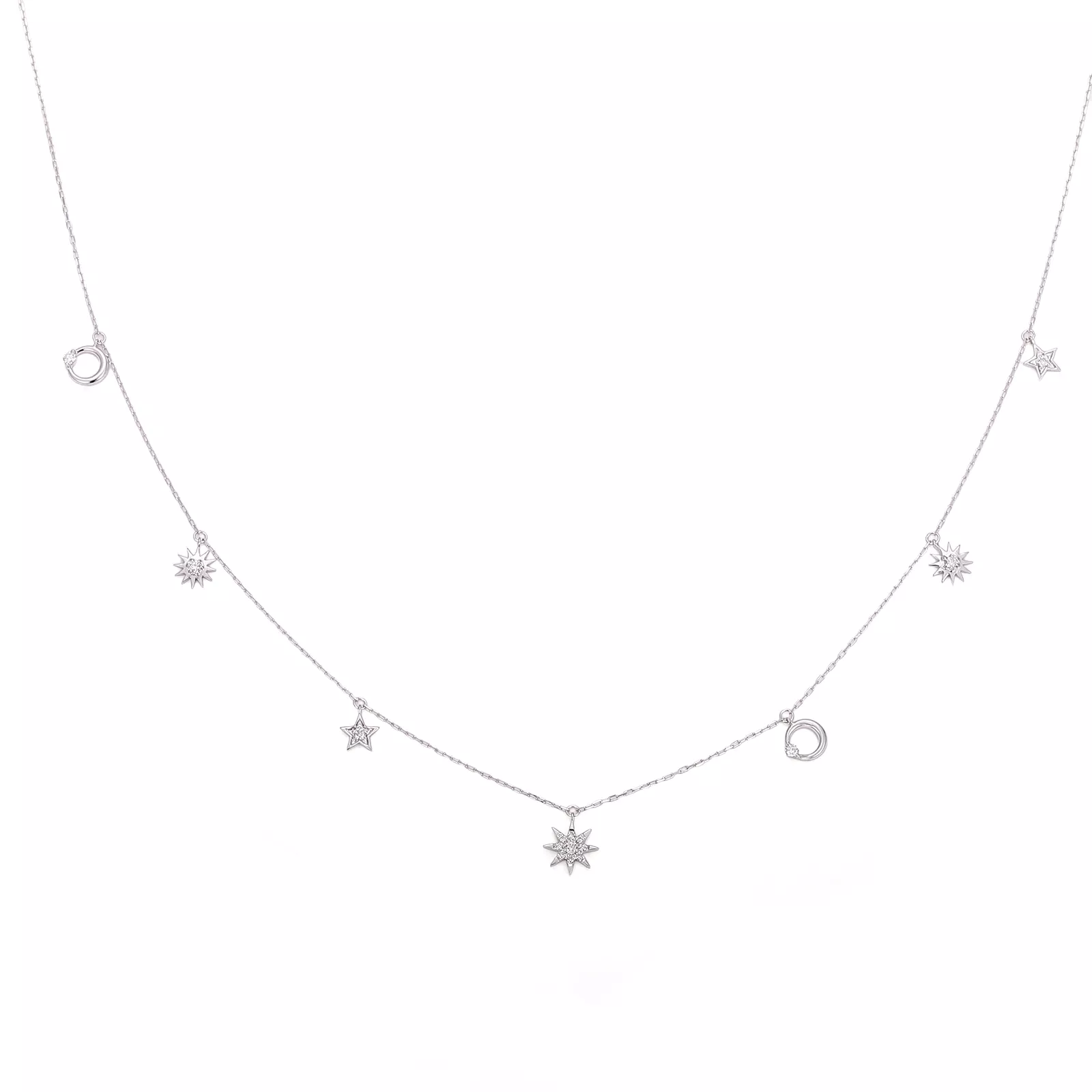 IMG_9594 Round Cut Diamond Necklace Celestial Star Moon Station Style - Image 1