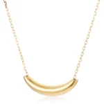 18K Yellow Gold Pendant Necklace Minimalist Curved Tube Bar Style